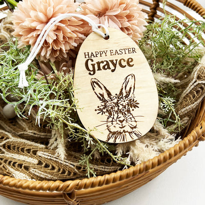 Personalised Wooden Easter Bunny Egg Tag