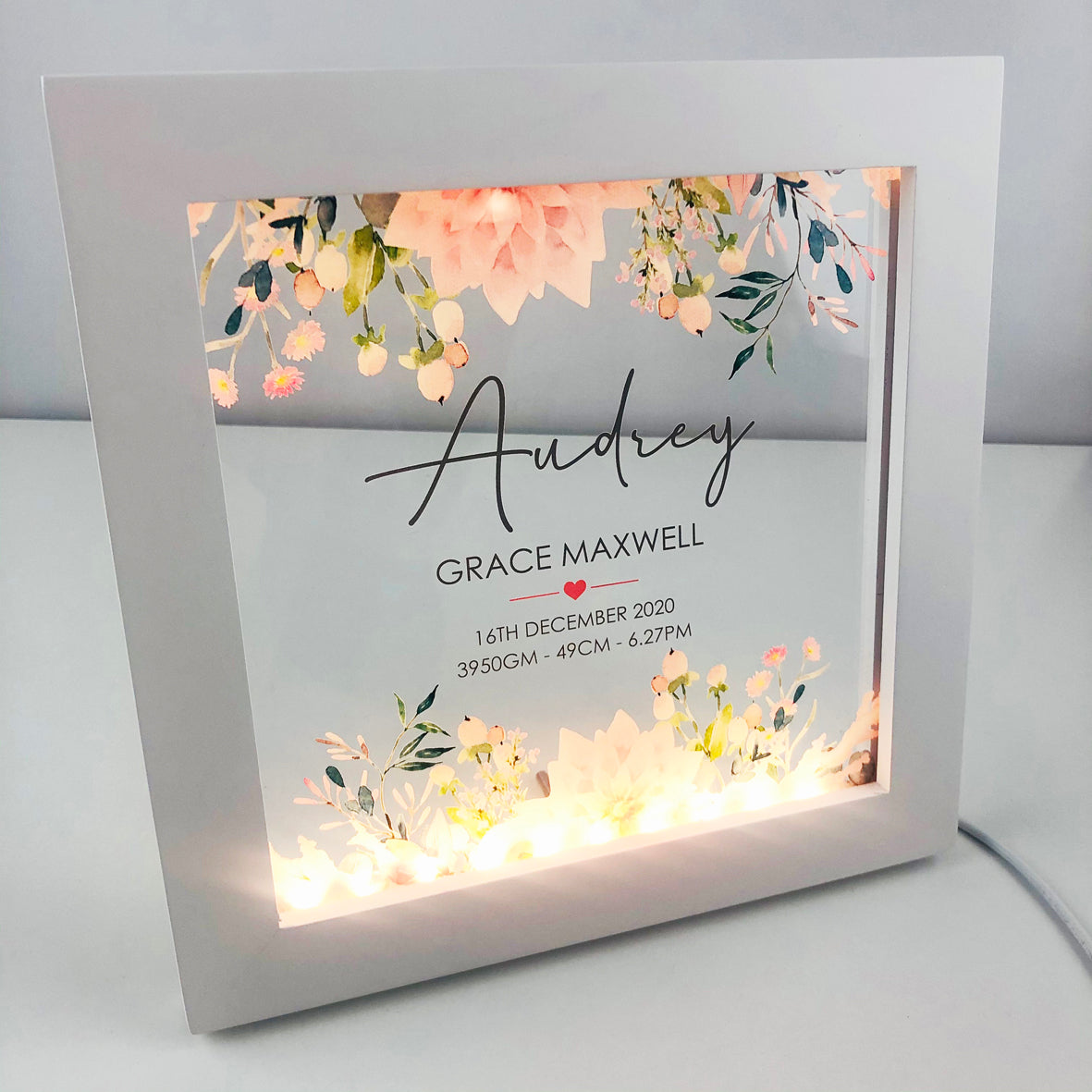 Vintage Flowers Personalised Light Frame