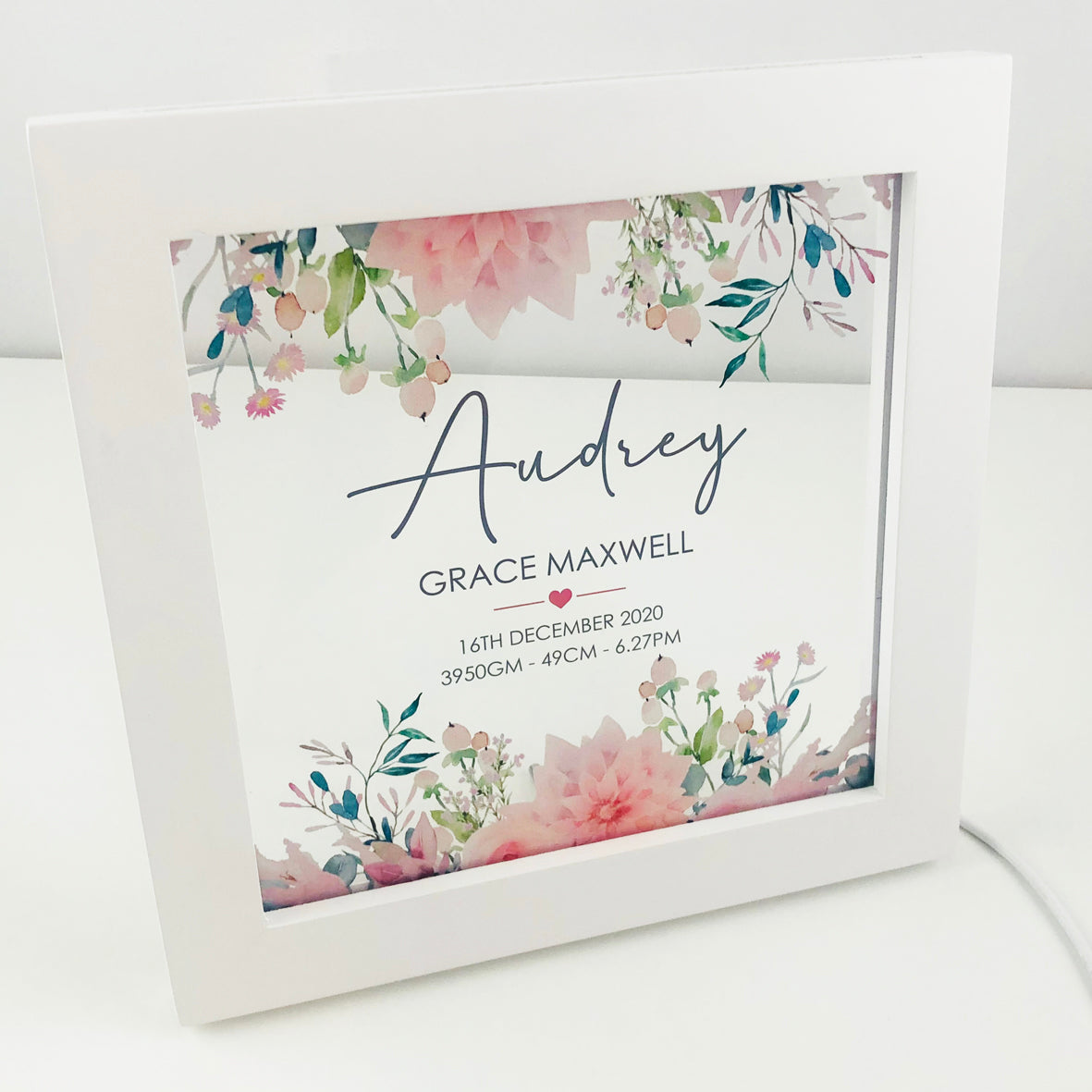 Vintage Flowers Personalised Light Frame