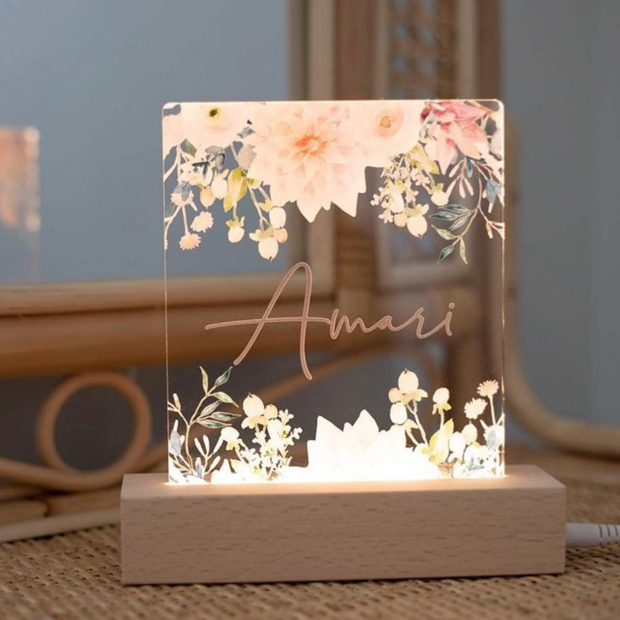 Vintage Flowers Personalised Night Light