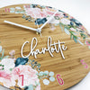 Watercolour Flowers Personalised Clock - Bamboo