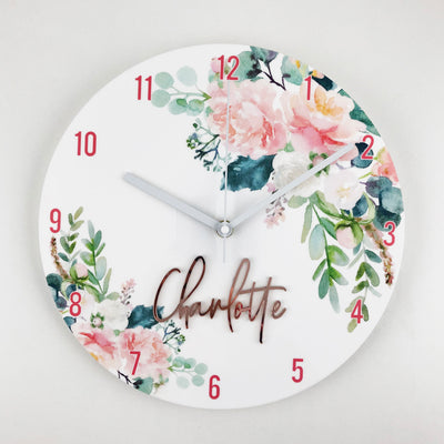 Watercolour Flowers Personalised Clock - Acrylic