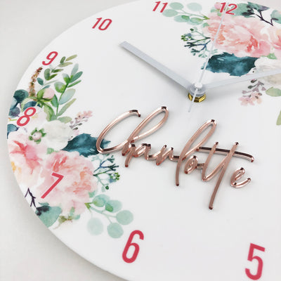 Watercolour Flowers Personalised Clock - Acrylic