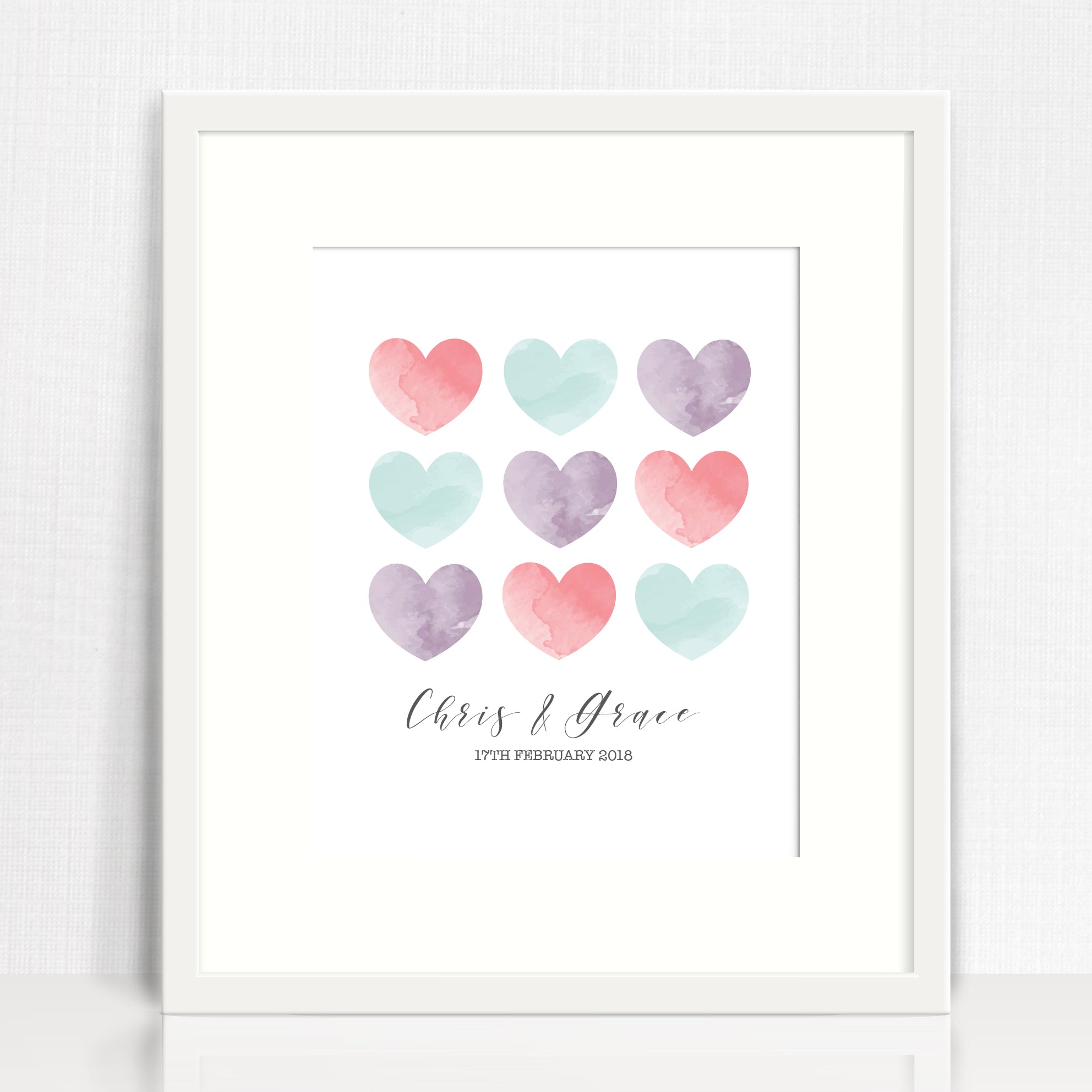 Watercolour Hearts Love Print