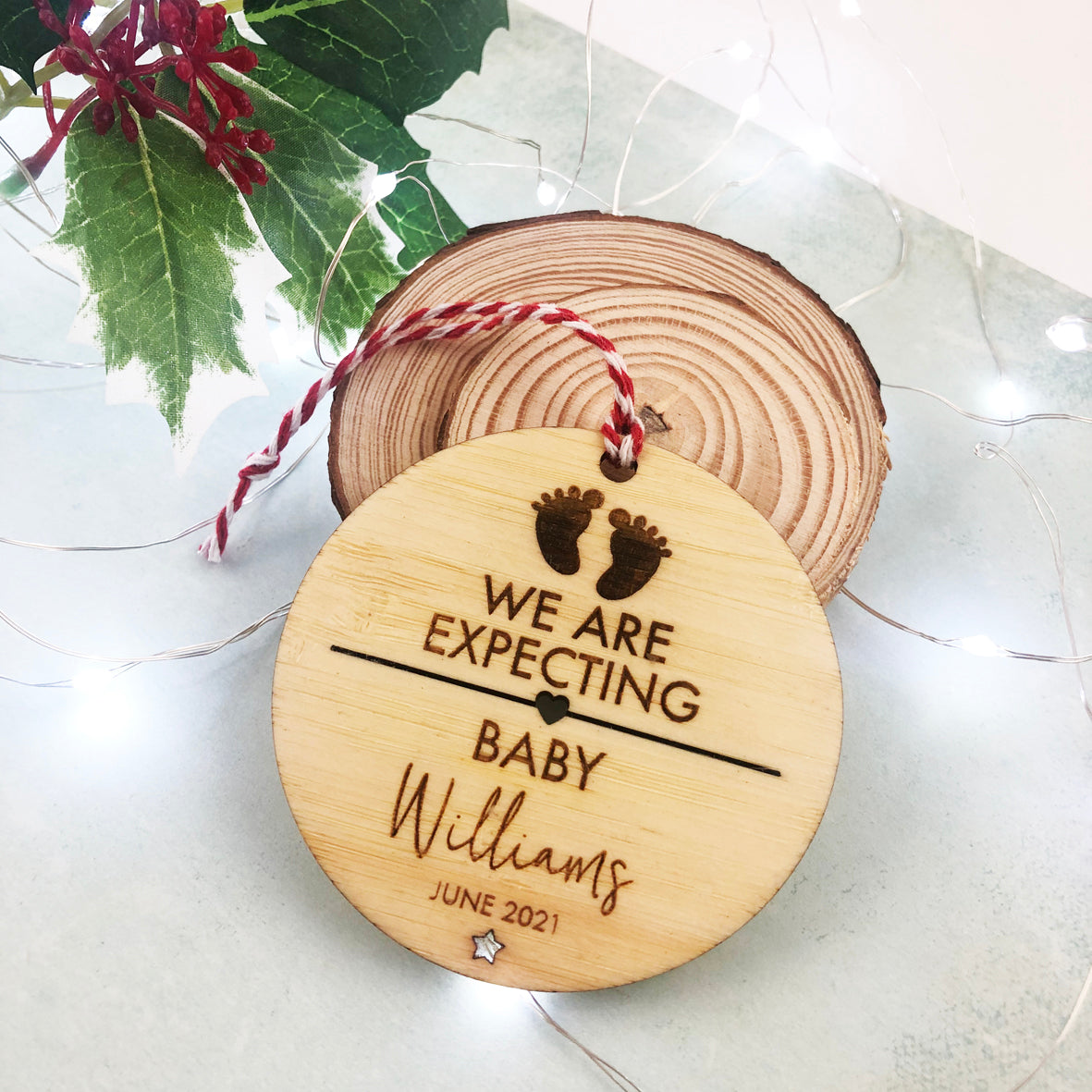 We Are Expecting Bamboo Christmas Ornament