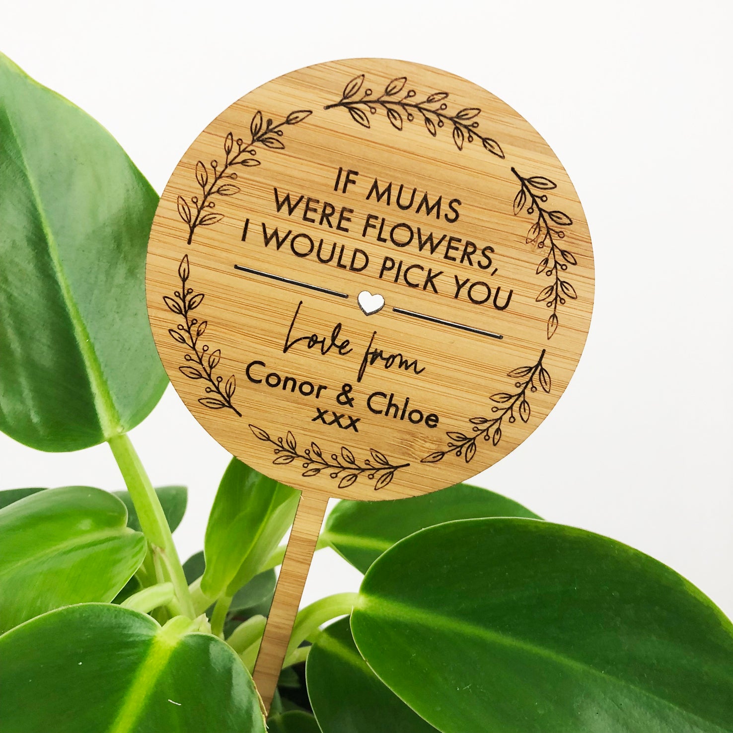 Round Mother's Day Bamboo Planter Stick