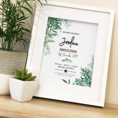 Black Acrylic Ferns Birth Print